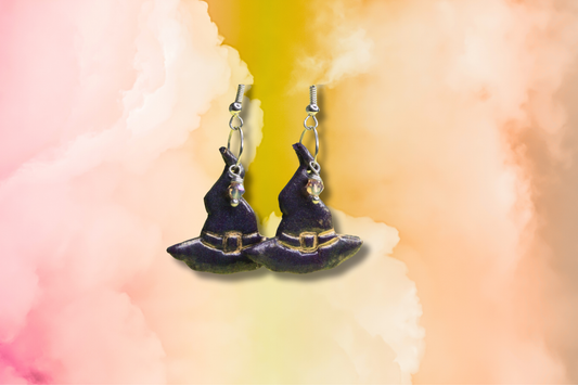 Purple Witches Hat with Pink AB Swarovski Earrings