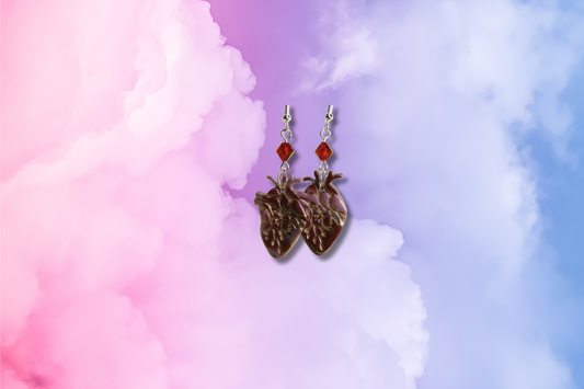 Red and Pink Real Heart with Red Swarovski Earrings