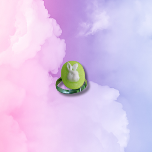 White Bunny Head on Green Cameo