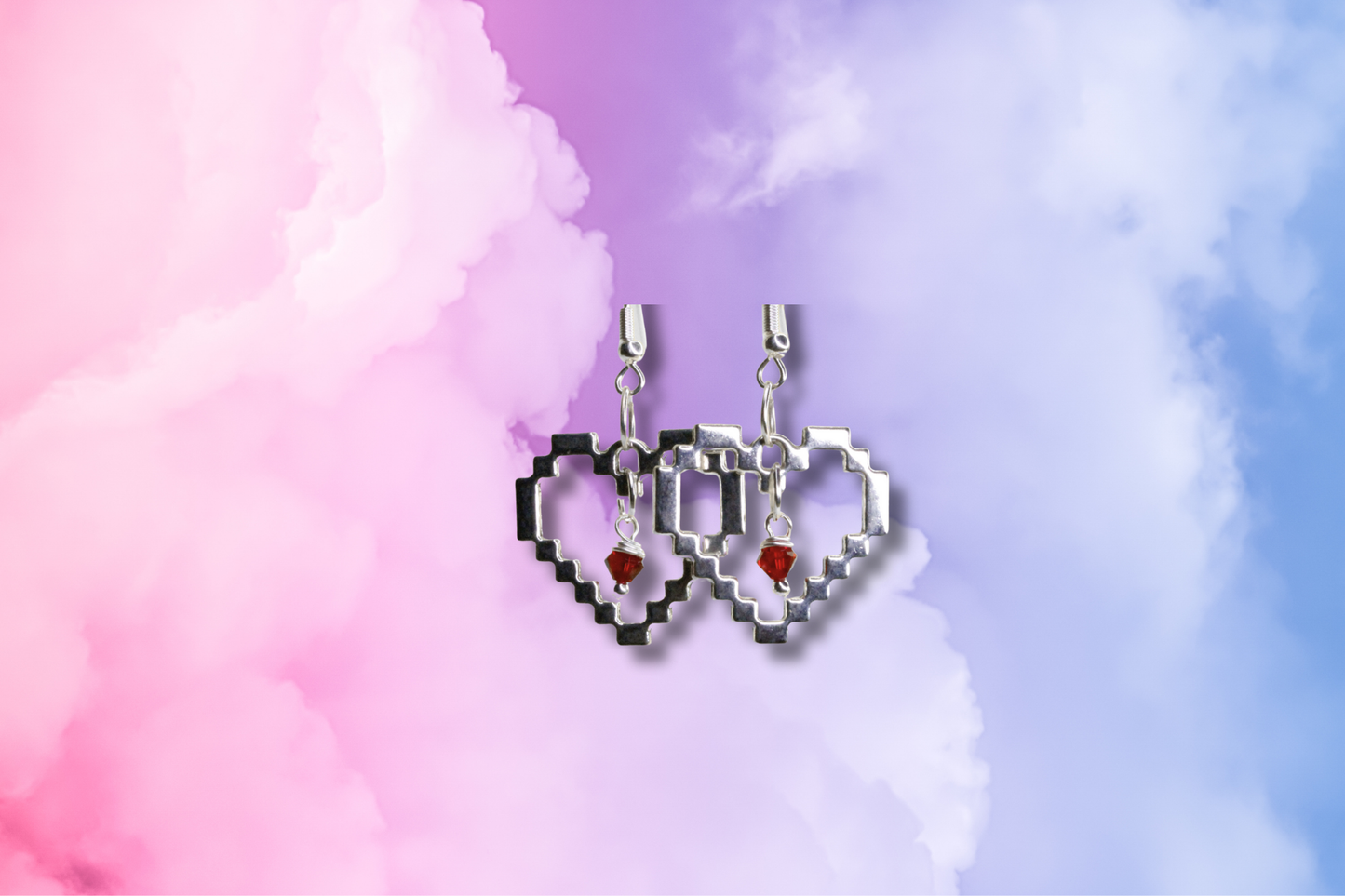 Pixel Heart with Red Swarovski Earrings