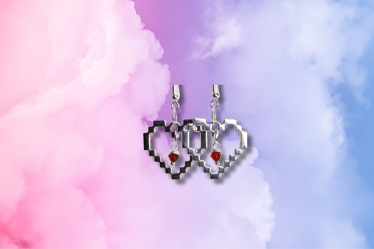 Pixel Heart with Red Swarovski Earrings
