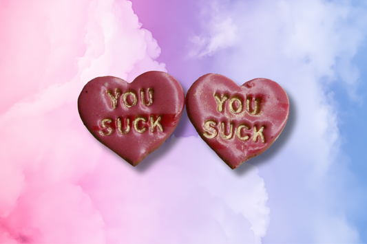 Pink and Gold YOU SUCK Heart Studs
