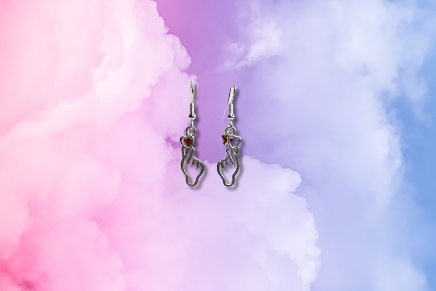 Heart Finger Hand with Red Swarovski Earrings