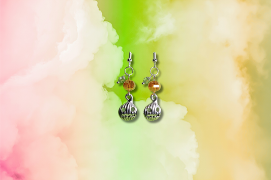 Jack O'Lantern Goud, Orange Crystal and Green Swarovski Earrings