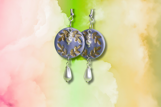 Blue Full Moon with Pearl Drop and Pearl Swarovski Earrings