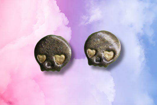 Gold and Black Heart Eyed Skull Studs