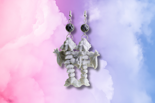 Stone 3D Dragon with Snowflake Obsidian Earrings