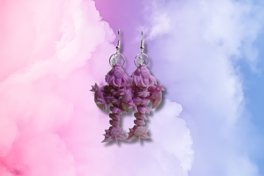 Rose Pink 3D Dragon with Frosted Pink Swarovski Earrings