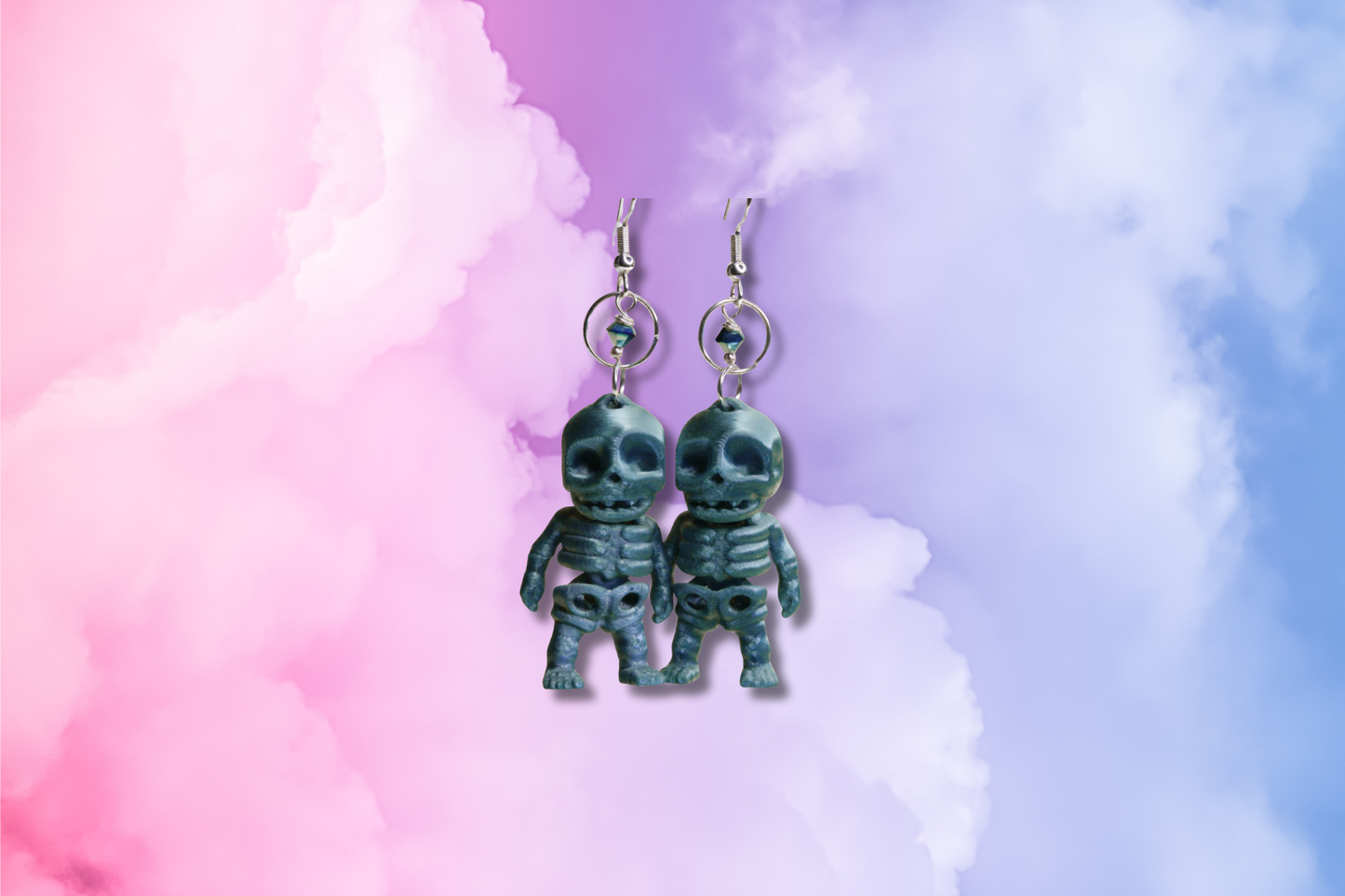 Blue 3D Skeleton with Blue Metallic Swarovski Earrings