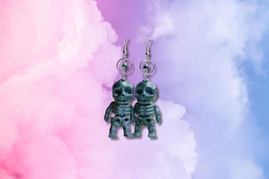 Blue 3D Skeleton with Blue Metallic Swarovski Earrings