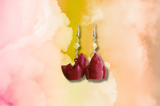 Red 3D Chicken with Yellow Swarovski Earrings