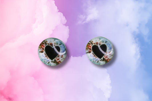 Small Multi Hazel Eyes with Black Heart Irises Studs