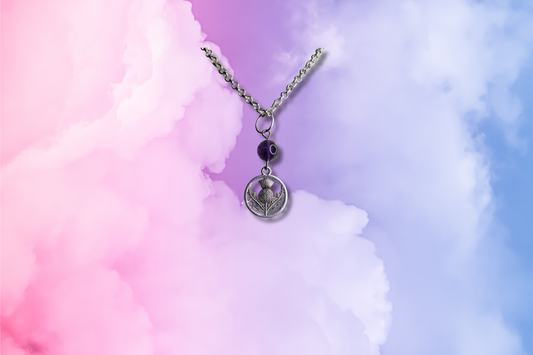 Amethyst Bead, Scottish Thistle on Chain Necklace