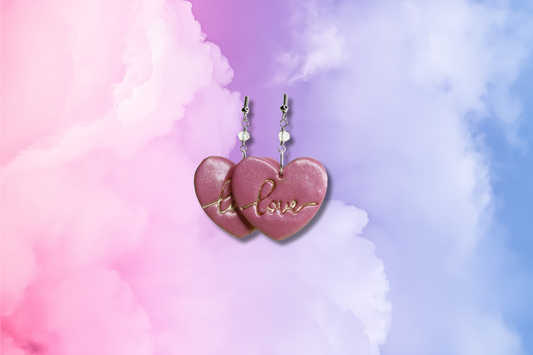 Pink LOVE/FUCK OFF Back on Clear Bead Chain Earrings