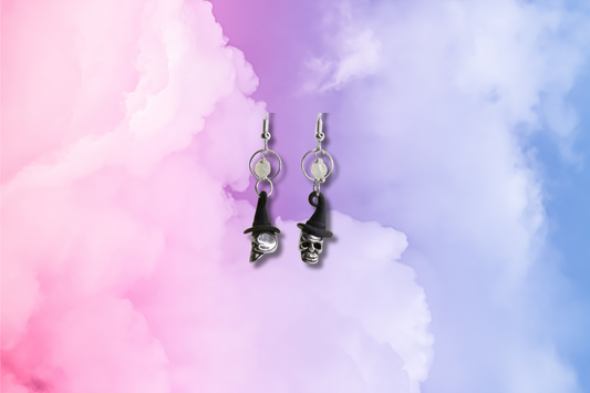 Matt Skull Witch with Moonstone Earrings