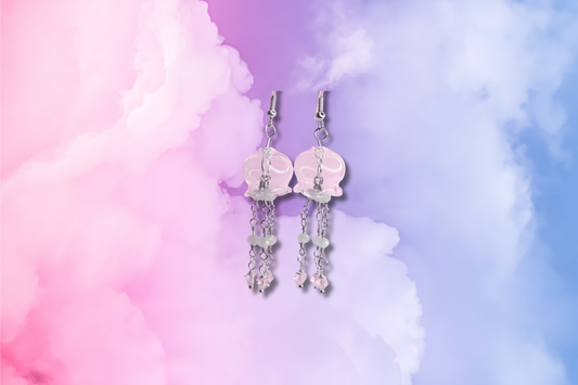 Clear Glass Jellyfish, Pink Bead Chain and Clear Swarovski