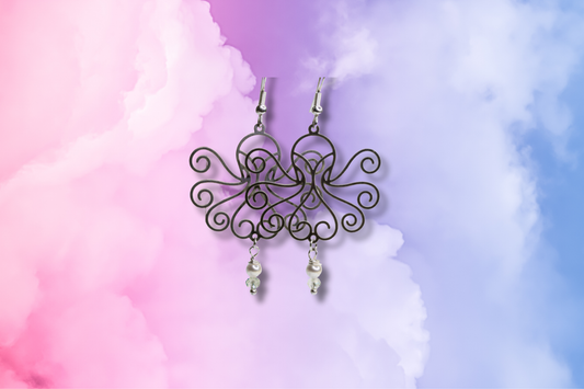 Octopus with Blue and Pearl Swarovski Earrings