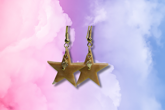 Gold Star with Clear Swarovski Earrings