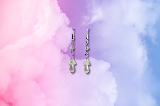 Small Clear Mushroom Flower on Clear Bead Chain Earrings