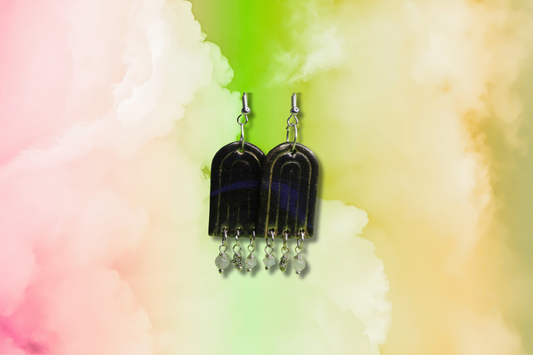 Blue Black Rainbow with Moonstone, Star and Frosted White Swarovski Earrings