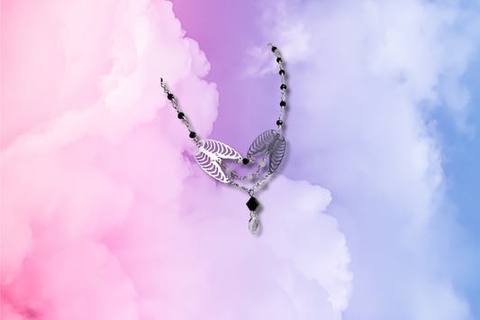 Ribcages, Black and Clear Drop Swarovski, Clear, Black, Pink Glass Bead Chain Necklace