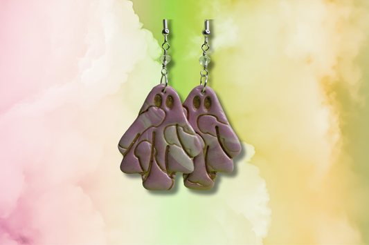 Pink and White Penis Ghost with Clear Bead Chain Earrings