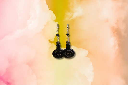 Black Skull Bottle with Black Bead Chain Earrings