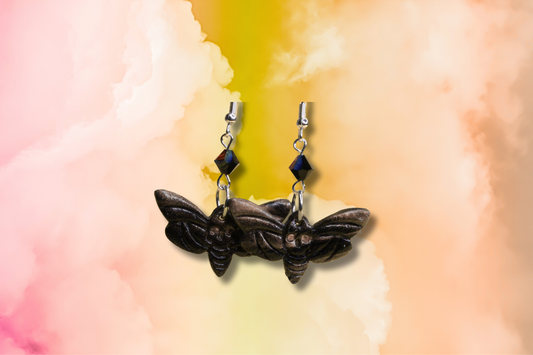 Black and Gold Death Moth with Multi Black Swarovski Earrings