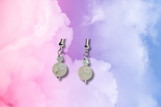 Moonstone with Frosted White Swarovski Earrings