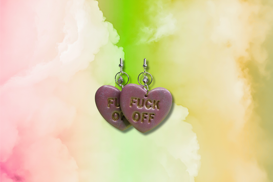 Pink FUCK OFF Heart with Silver Swarovski