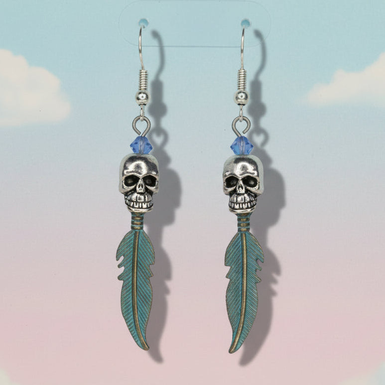 Skull and Feather Earrings