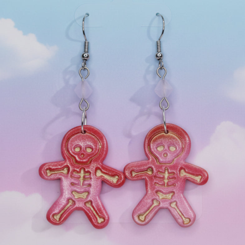 Candy Cane Skeleton Earrings