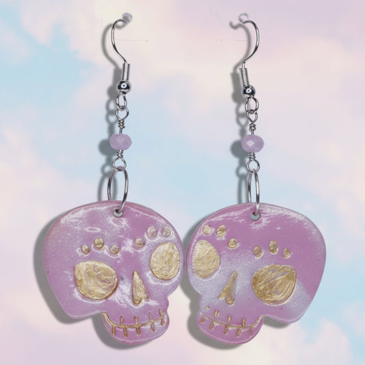 Pink Day of the Dead Skull Earrings