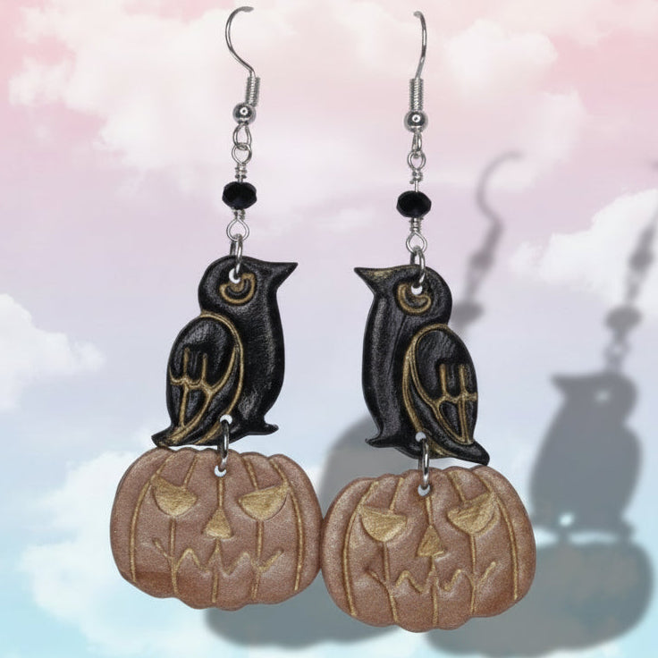 Raven Pumpkin Earrings