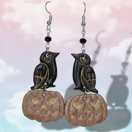 Raven Pumpkin Earrings