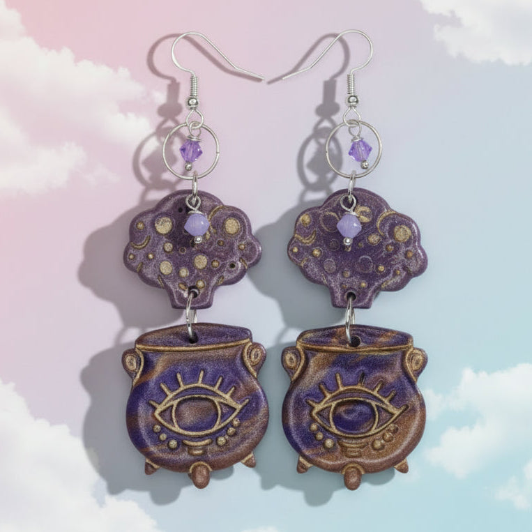 Purple Bronze Cauldron Earrings