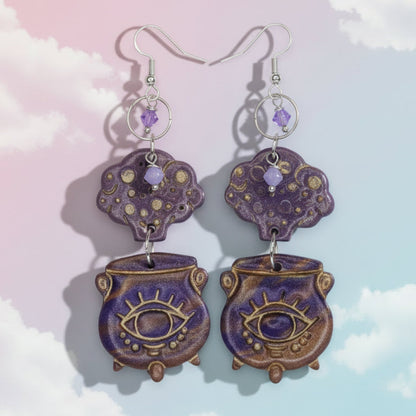 Purple Bronze Cauldron Earrings