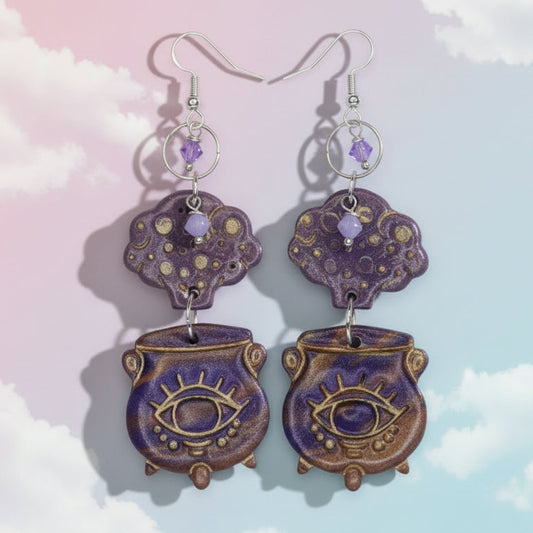 Purple Bronze Cauldron Earrings