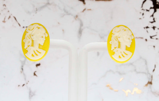 Yellow Skeleton Lady Cameo Studs