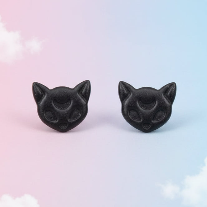 Black Sparkle Cat Studs